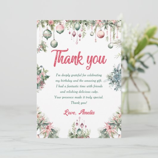 フローラクリスマスバースデーパーティーサンキューカード 招待状 (スタンド正面)
