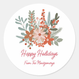 フローラクリスマスホリデーファミリー名 ラウンドシール