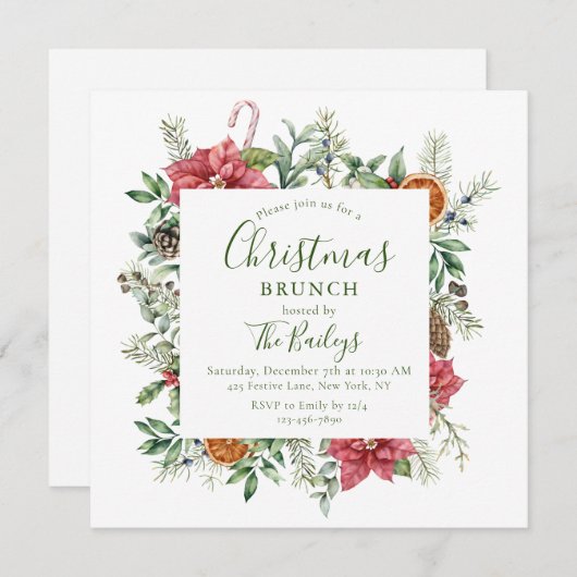 フローラクリスマスホリデーフレーム |クリスマスブランチ 招待状 (正面/裏面)