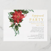 フローラクリスマスホリデー婚約パーティ金ゴールド 箔招待状 (正面)