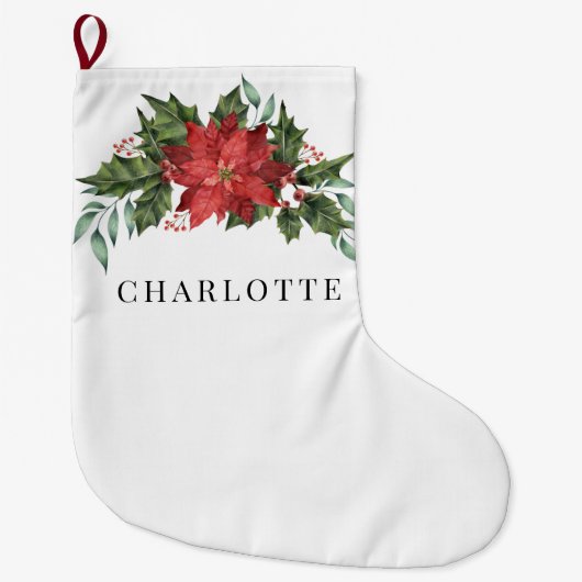 フローラクリスマスポインセチア緑カスタム園 ラージクリスマスストッキング (正面)