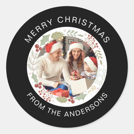 フローラクリスマスリース写真ファミリー名 ラウンドシール (正面)