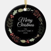 フローラクリスマスリース家族の写真 セラミックオーナメント (正面)
