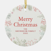 フローラクリスマスリース家族の写真 セラミックオーナメント (正面)