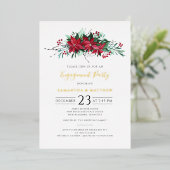 フローラクリスマス婚約パーティスクリプト金ゴールド 箔招待状 (立ち正面)