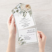 フローラクリームオフホワイトバラグリーン結婚リー オールインワン招待状 (貼ってはがせる)