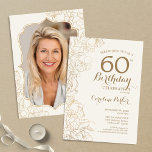 フローラクリーム金ゴールド写真60th誕生日パーティー 招待状<br><div class="desc">フローラアイボリークリーム金ゴールド写真60th Birthday Party Invitation.ボタニカルモダンアウトラインスケッチのアクセントとタイポグラフィスクリプトフォントを特徴とするミニマルデザイン。トレンディーシンプル招待状カードは女性の日スタイリッシュお祝いに最適。任意のカスタマイズ年齢にすることができる。印刷されたZazzle招待状または即時ダウンロードのデジタル印刷可能なテンプレート。</div>