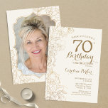 フローラクリーム金ゴールド写真70th誕生日パーティー 招待状<br><div class="desc">フローラアイボリークリーム金ゴールド写真70th Birthday Party Invitation.ボタニカルモダンアウトラインスケッチのアクセントとタイポグラフィスクリプトフォントを特徴とするミニマルデザイン。トレンディーシンプル招待状カードは女性の日スタイリッシュお祝いに最適。任意のカスタマイズ年齢にすることができる。印刷されたZazzle招待状または即時ダウンロードのデジタル印刷可能なテンプレート。</div>
