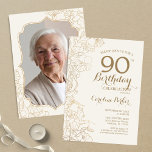 フローラクリーム金ゴールド写真90th誕生日パーティー 招待状<br><div class="desc">フローラアイボリークリーム金ゴールド写真90th Birthday Party Invitation.ボタニカルモダンアウトラインスケッチのアクセントとタイポグラフィスクリプトフォントを特徴とするミニマルデザイン。トレンディーシンプル招待状カードは女性の日スタイリッシュお祝いに最適。任意のカスタマイズ年齢にすることができる。印刷されたZazzle招待状または即時ダウンロードのデジタル印刷可能なテンプレート。</div>