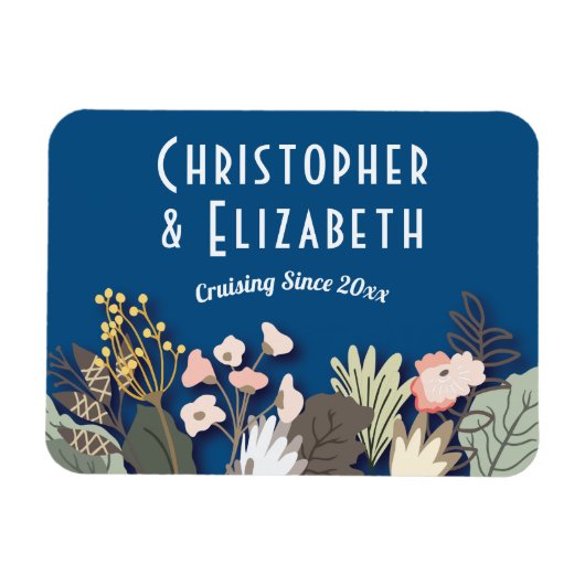 フローラクルーズ船のドアのファインダーブルーモノグラム マグネット (横)
