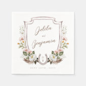 フローラクレストウエスタンホースシューモノグラム結婚ズ スタンダードカクテルナプキン (正面)