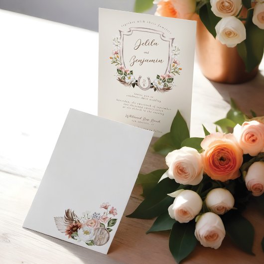 フローラクレストウエスタンホースシューモノグラム結婚ズ 招待状