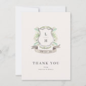 フローラクレストウォーターカラーモノグラム結婚ズフラット サンキューカード (正面)