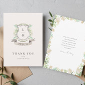 フローラクレストウォーターカラーモノグラム結婚ズフラット サンキューカード