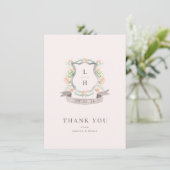 フローラクレストウォーターカラーモノグラム結婚ズフラット サンキューカード (スタンド正面)
