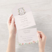 フローラクレストウォーターカラーモノグラム結婚ズ オールインワン招待状 (貼ってはがせる)