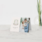 フローラクレストウォーターカラーモノグラム結婚ズ サンキューカード (正面)