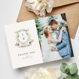 フローラクレストウォーターカラーモノグラム結婚ズ サンキューカード