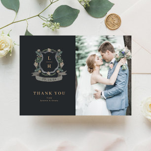 フローラクレストウォーターカラーモノグラム結婚ズ サンキューカード