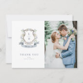 フローラクレストウォーターカラーモノグラム結婚ズ サンキューカード (正面)