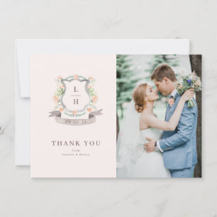 フローラクレストウォーターカラーモノグラム結婚ズ サンキューカード
