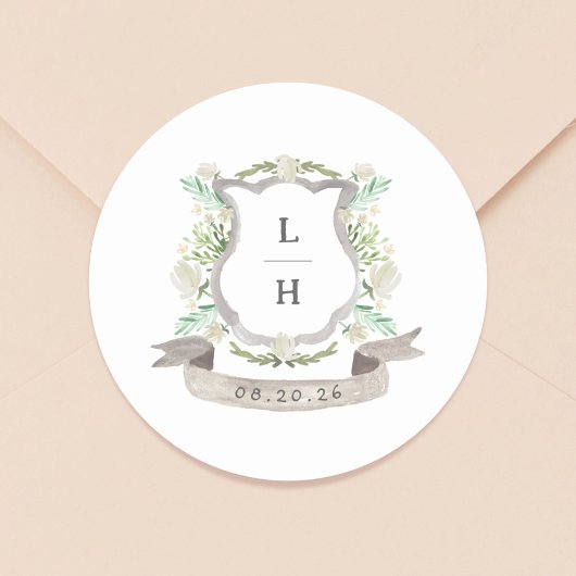 フローラクレストウォーターカラーモノグラム結婚ズ ラウンドシール