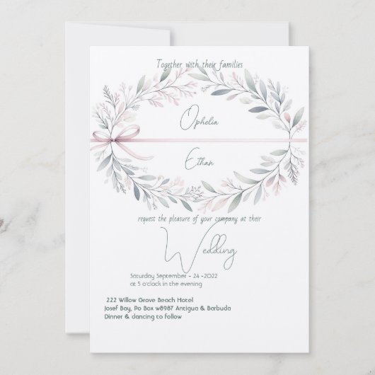 フローラクレストシャビーシックタイポグラフィ結婚ズ 招待状 (正面)