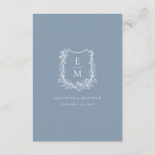 フローラクレストモノグラムダスティブルーウェディングレセプション エンクロージャーカード (裏面)