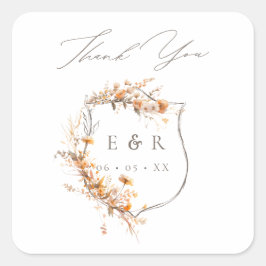 フローラクレストモノグラム秋の結婚式ありがとう スクエアシール
