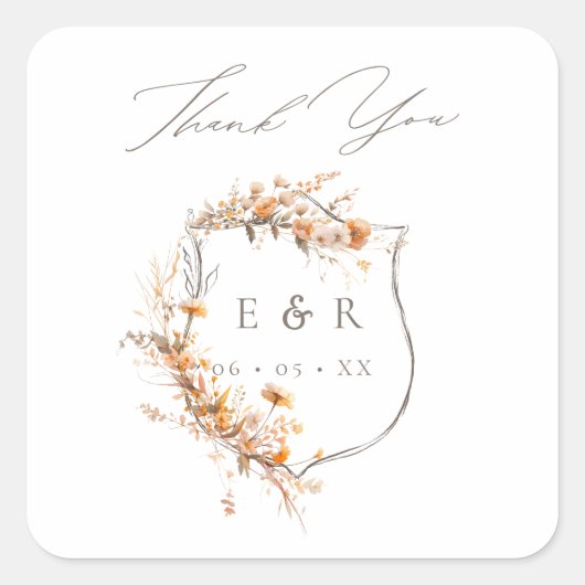 フローラクレストモノグラム秋の結婚式ありがとう スクエアシール (正面)
