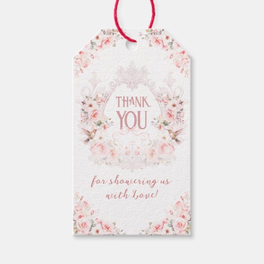 フローラクレスト赤面ピンク女の子ベビーシャワー ギフトタグ (正面)