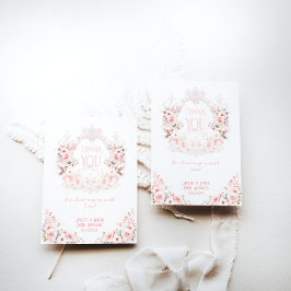 フローラクレスト赤面ピンク女の子ベビーシャワー サンキューカード