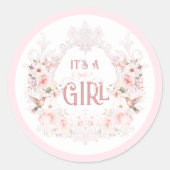 フローラクレスト赤面ピンク女の子ベビーシャワー ラウンドシール (正面)