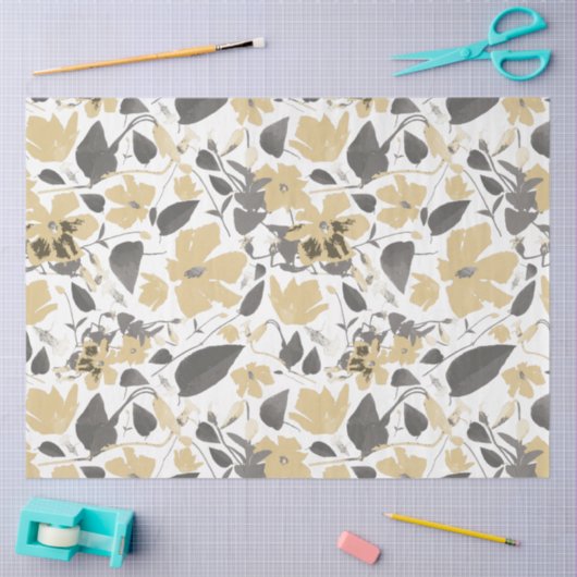 フローラクレマチスウォーターカラー金ゴールドグレーブラック 薄葉紙 (クラフト)