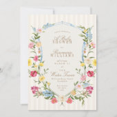 フローラクレーフランスのクリームピンク色の赤ちゃんシャワー 招待状 (正面)