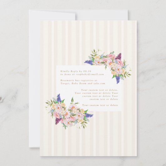 フローラクレーフランスのクリームピンク色の赤ちゃんシャワー 招待状 (裏面)