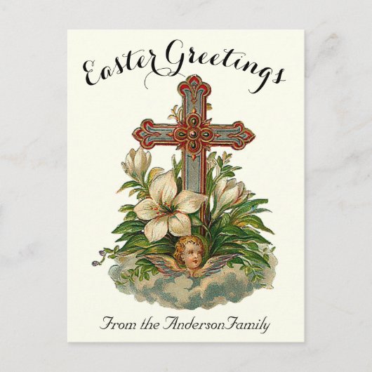 フローラクロスとケルブヴィンテージイースター宗教 ポストカード (正面)