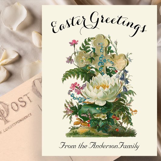 フローラクロスとシダヴィンテージ復活祭 ポストカード