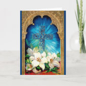 フローラクロスイースターカードブルー&金ゴールド シーズンカード (正面)