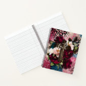 フローラクロスオンピンクブルーグリッターヒョウ印刷 ノートブック (内部)
