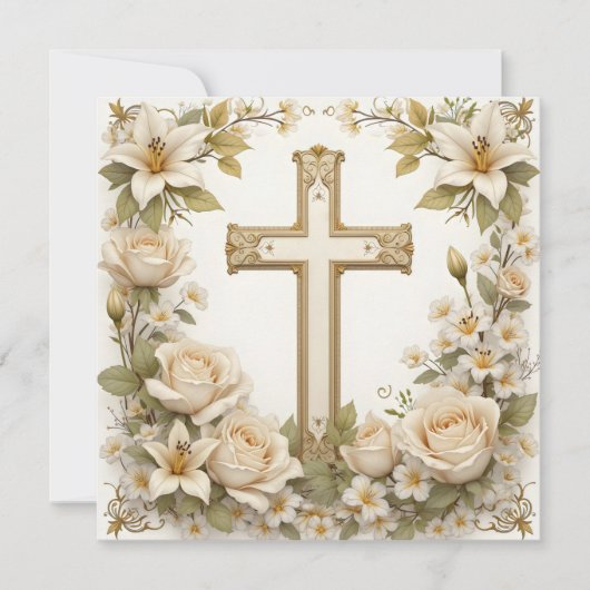 フローラクロスカトリック洗礼《キリスト教》洗礼式や命名式 招待状 (正面)