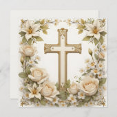 フローラクロスカトリック《キリスト教》洗礼式や命名式 招待状 (正面/裏面)