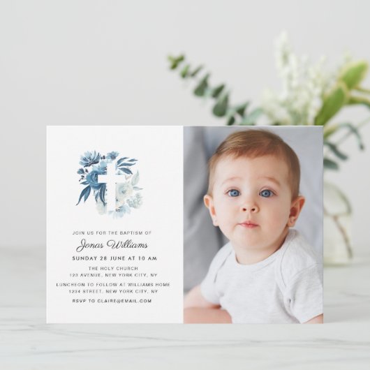 フローラクロスバプテスマの写真の招待 招待状 (スタンド正面)