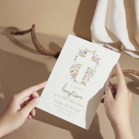 フローラクロスバプテスマ招待状ソフトパステル 招待状