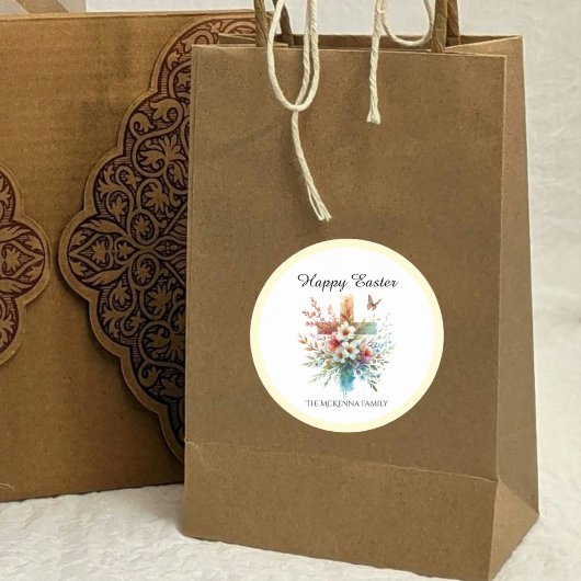 フローラクロスパステルウォーターカラー宗教復活祭 ラウンドシール