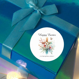 フローラクロスパステルウォーターカラー宗教復活祭 ラウンドシール