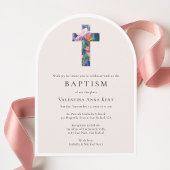 フローラクロスモダンカソリッカスタムク写真洗礼 招待状