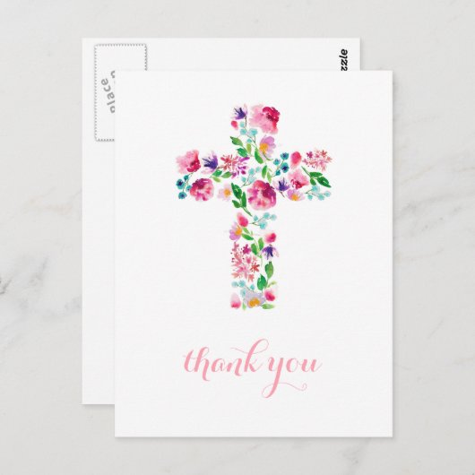 フローラクロス感謝ノート、《キリスト教》洗礼式や命名式感謝していユー ポストカード (正面/裏面)