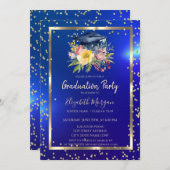 フローラグラッドキャップネイビーブルー卒業 招待状 (正面/裏面)