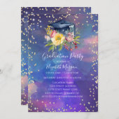 フローラグラッドキャップ、ダイヤモンド絵を描スプラッシュ卒業式 招待状 (正面/裏面)